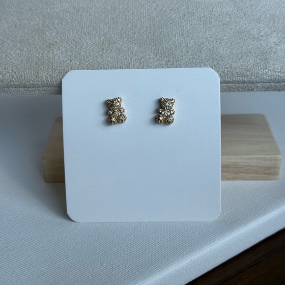 Cute Teddy Bear Gold Stud Earrings - Picture 4 of 6